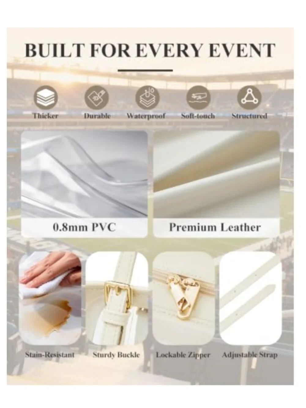 Clear Stadium Approved Purse with Adjustable Strap for Concerts